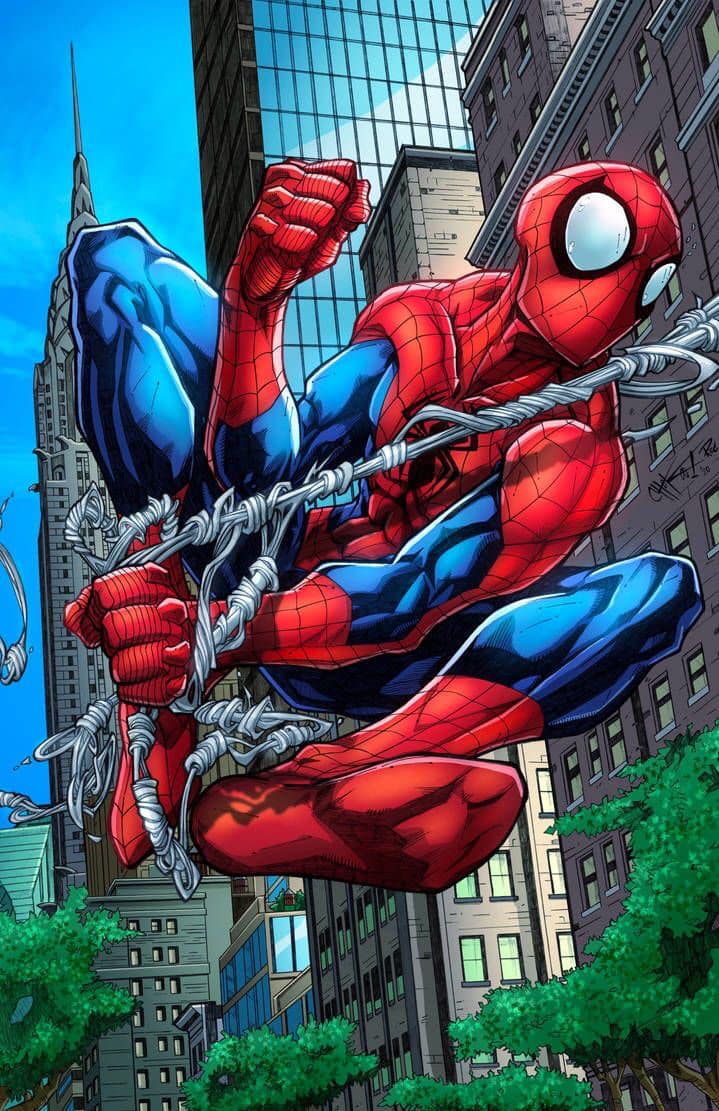 Spider Man In Action Cityscape Print Poster