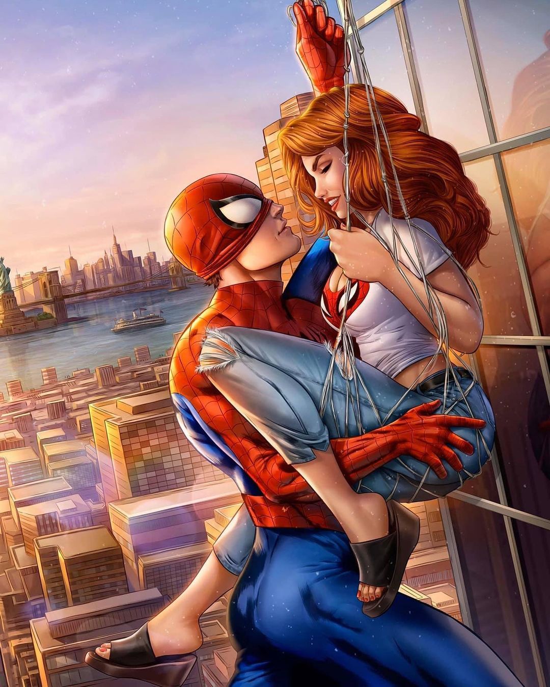 Spider Man Kiss New York City Print Poster