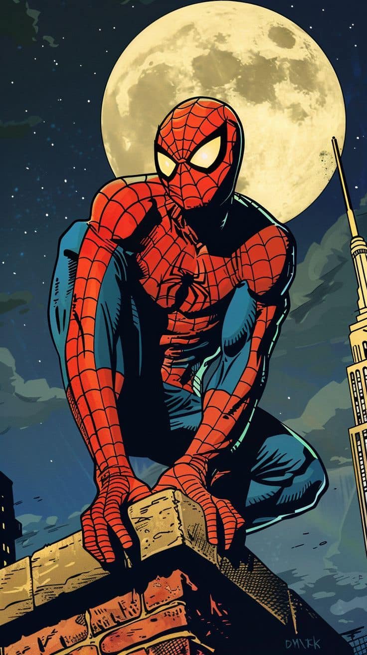 Spider Man Moon Cityscape Print Poster