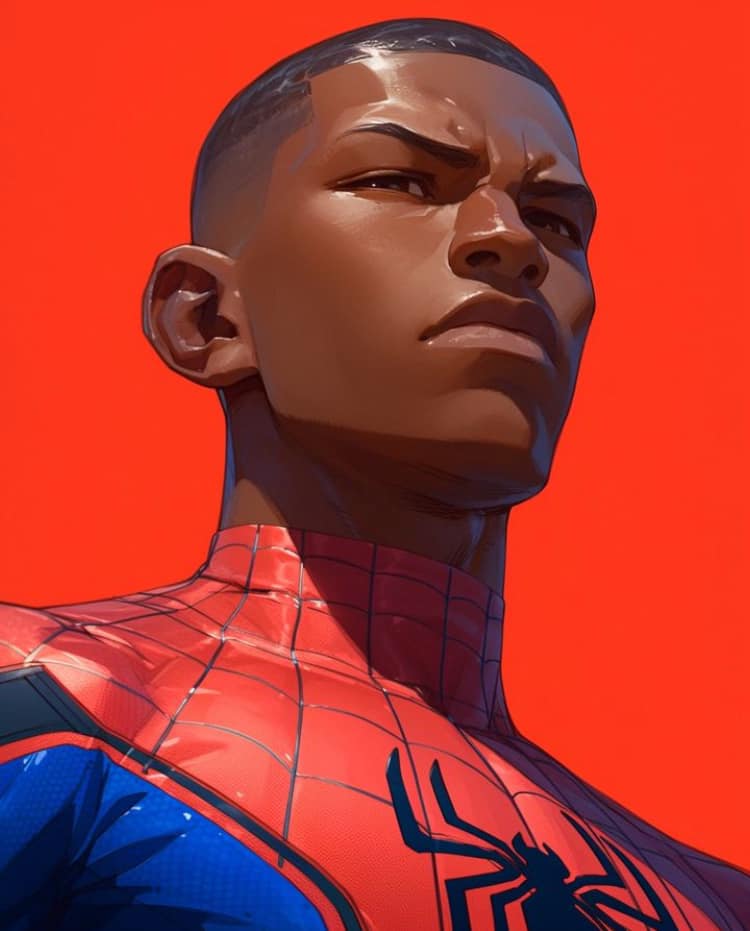 Spider Man Portrait Red Background Print Poster