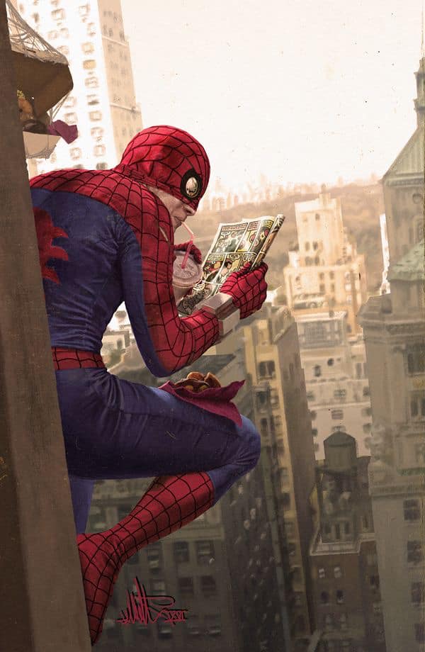 Spider Man Reading Comic Cityscape Jigsaw Puzzle