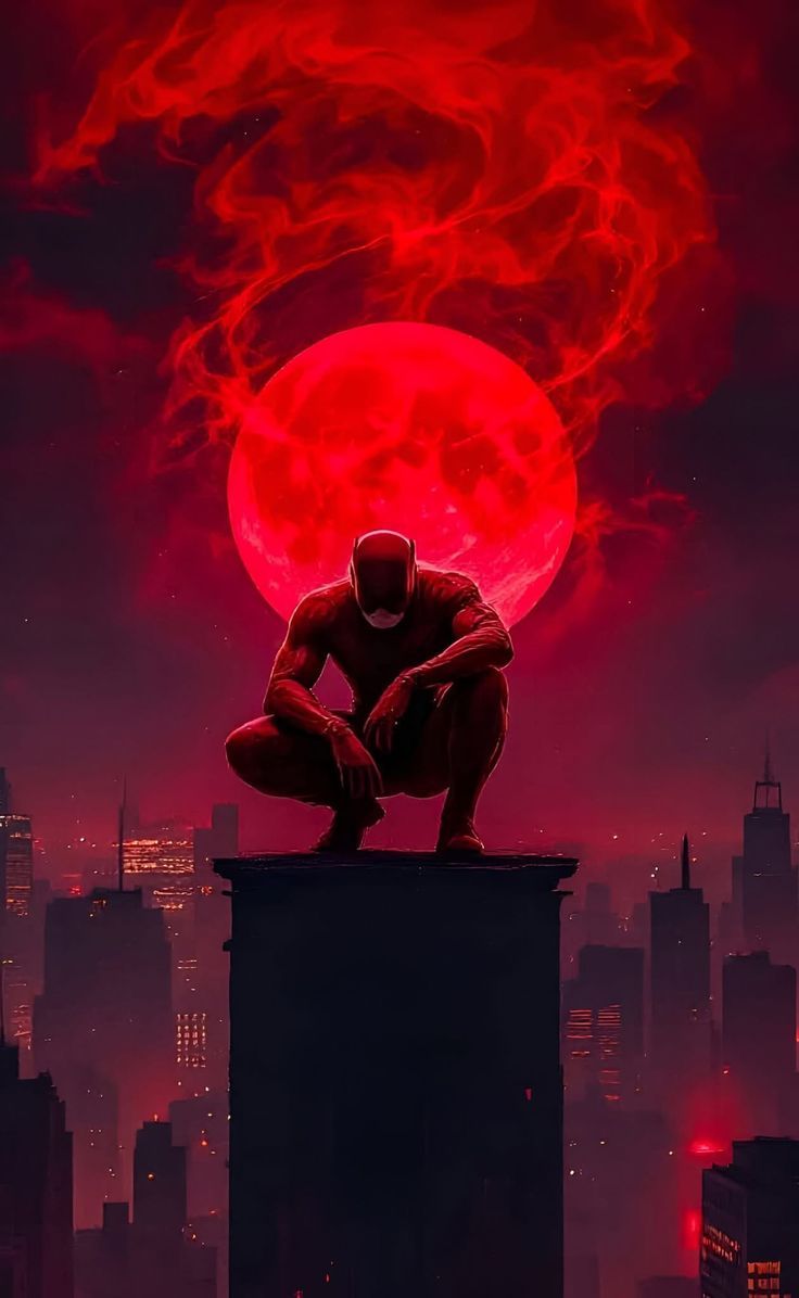 Spider Man Red Moon Cityscape Print Poster