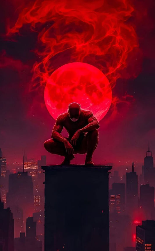 Spider Man Red Moon Cityscape Print Poster