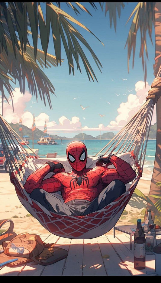 Spider Man Relaxing Hammock Beach Print Poster