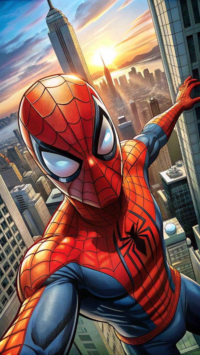 Spider Man Selfie Empire State Sunset Print Poster