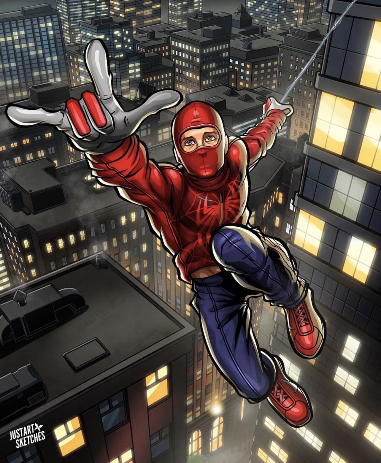 Spider Man Swinging Cityscape (2) Print Poster