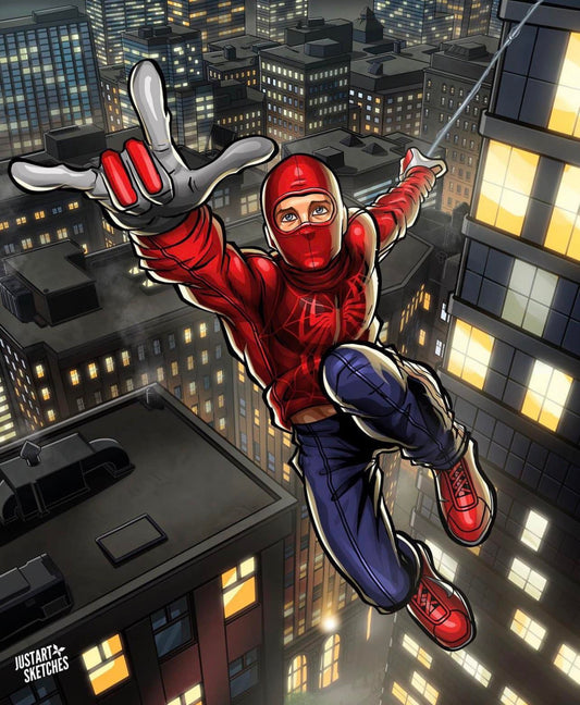 Spider Man Swinging Cityscape (2) Print Poster