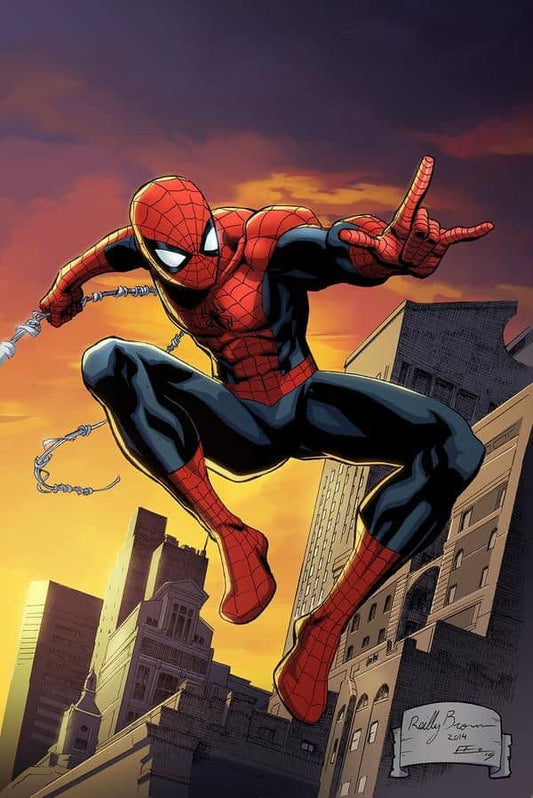 Spider Man Swinging Sunset Print Poster