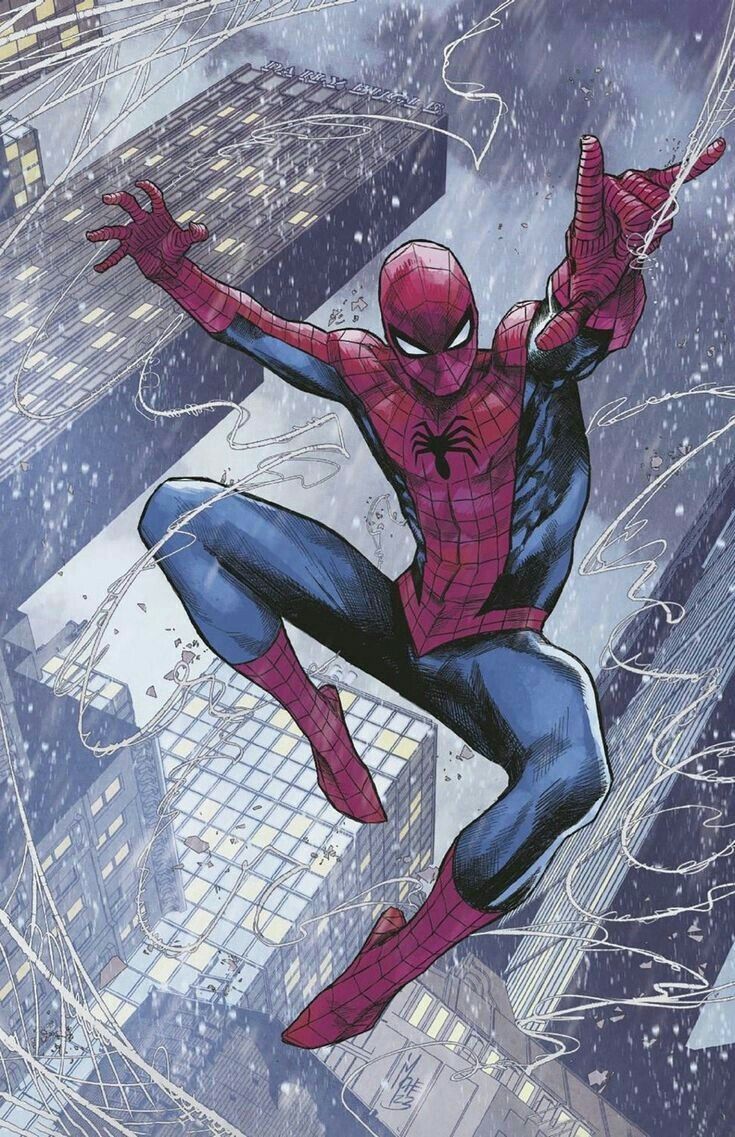 Spider Man Swinging Through City Snow Print Poster