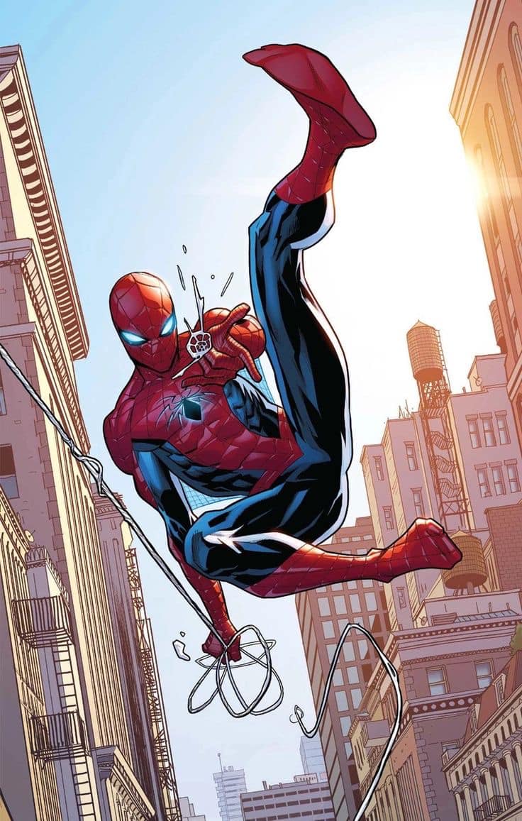 Spider Man Swinging Urban Print Poster