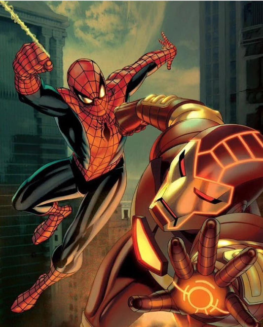 Spider Man Vs Iron Man Action Scene Print Poster
