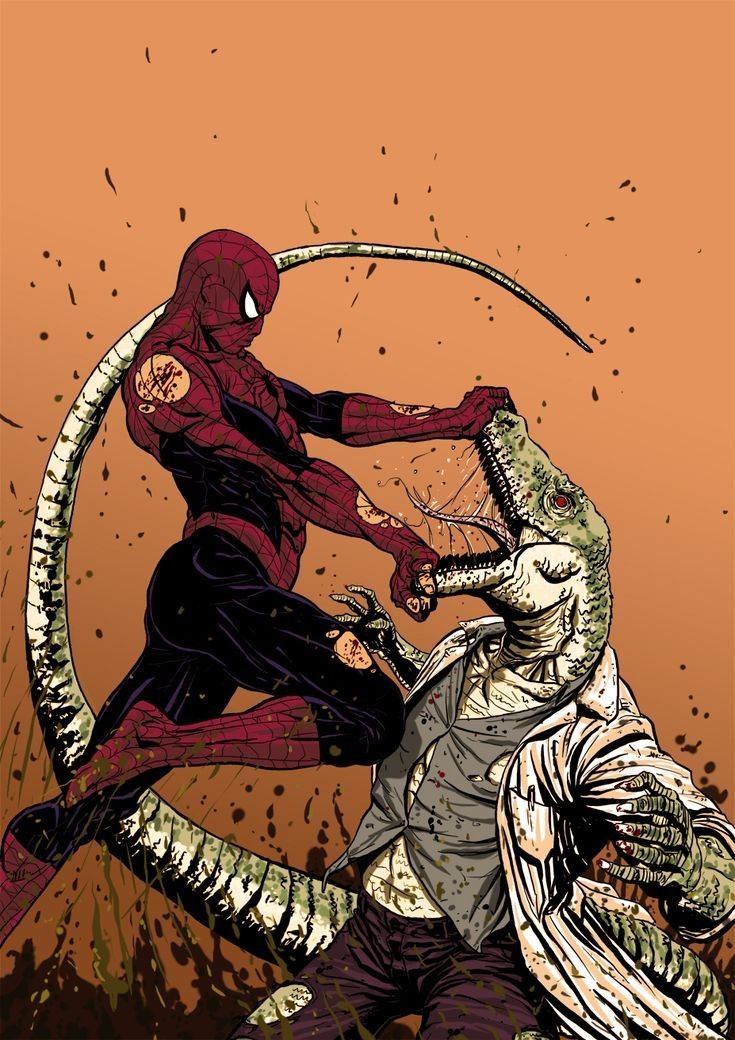Spider Man Vs Lizard Battle Print Poster