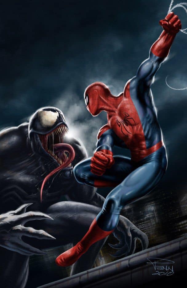Spider Man Vs Venom Battle Illustration Print Poster