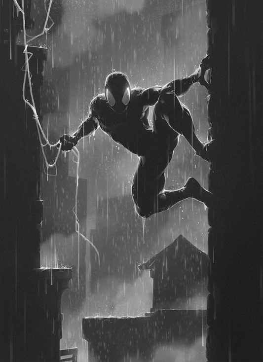 Spider Man Rainy City Print Poster