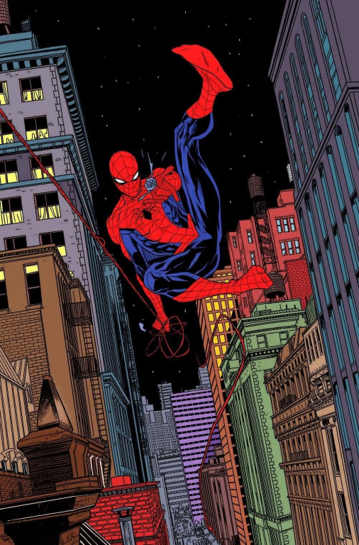 Spider Man Swinging Through City 1001 Print Poster