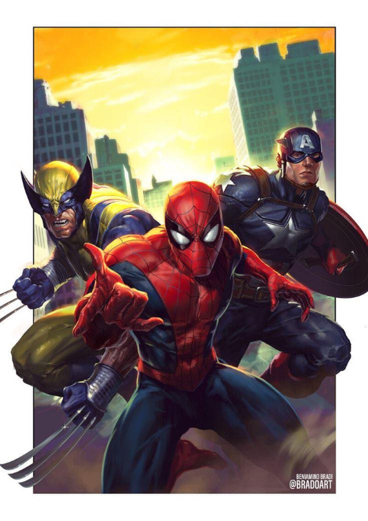 Spider Man Wolverine Captain America 5421 Print Poster