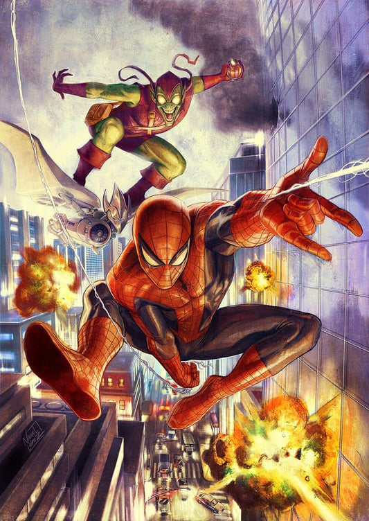Spiderman Action Scene Cityscape Print Poster