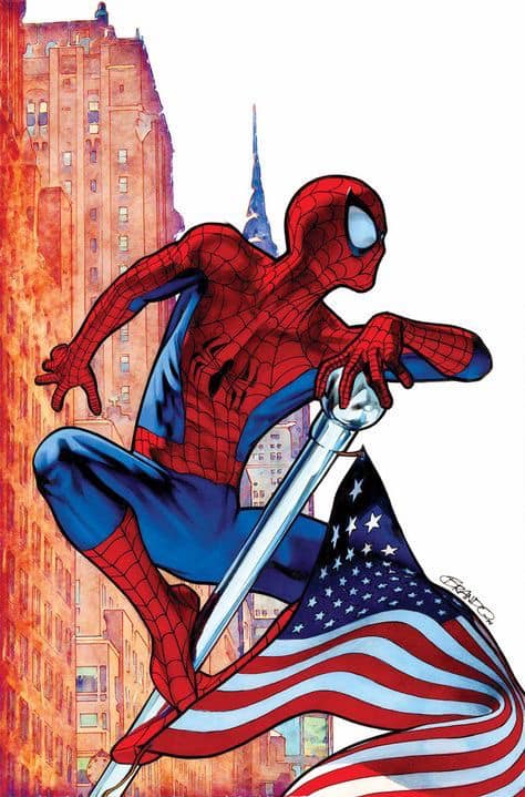 Spiderman American Flag Cityscape Print Poster