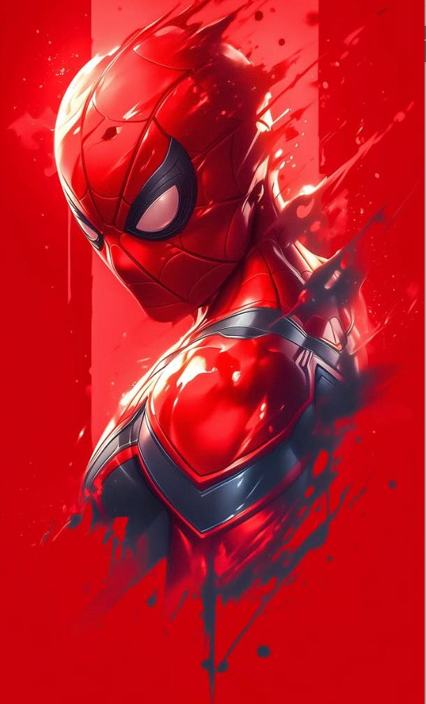 Spiderman Artwork Red Background Print Poster
