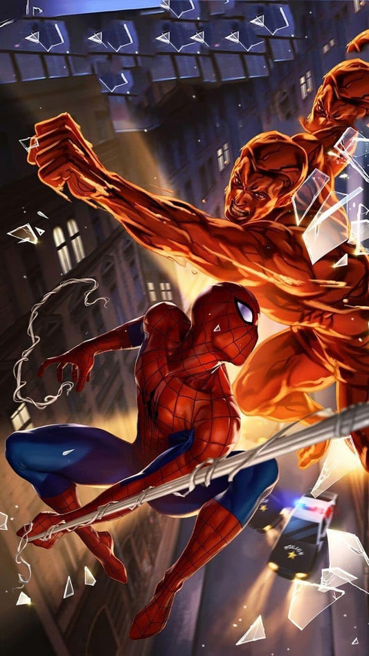 Spiderman Battle Cityscape Print Poster
