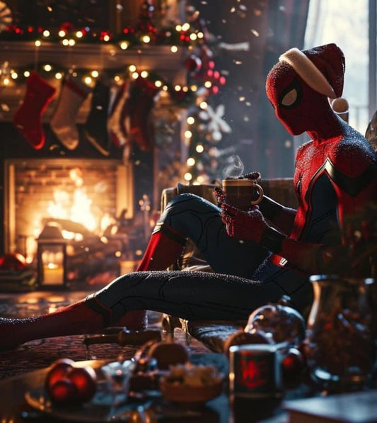 Spiderman Christmas Cozy Fireplace Print Poster
