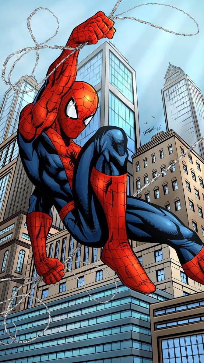 Spiderman City Swinging Action Print Poster