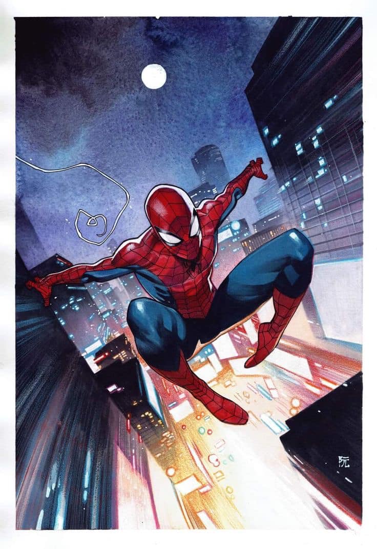 Spiderman Cityscape Night (2) Print Poster