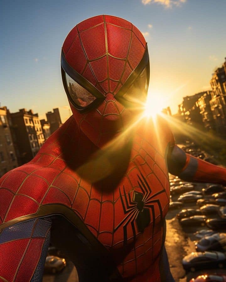 Spiderman Cityscape Sunset Print Poster
