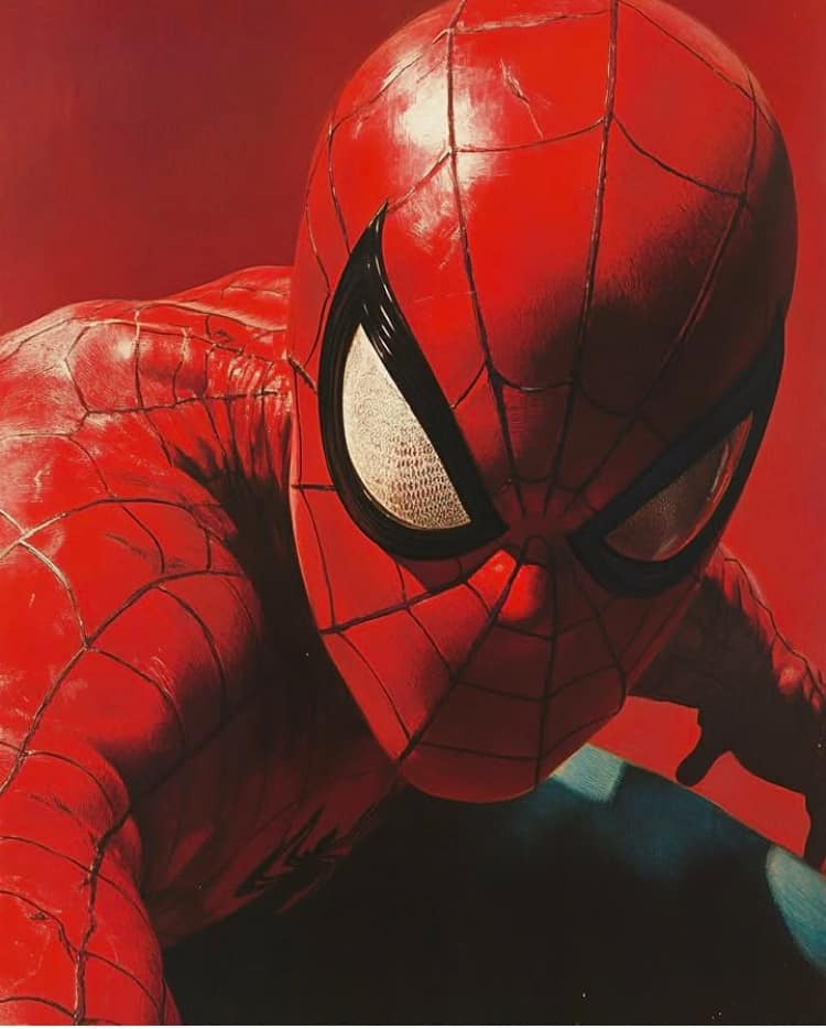 Spiderman Closeup Red Background Jigsaw Puzzle
