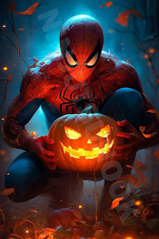 Spiderman Halloween Pumpkin Print Poster