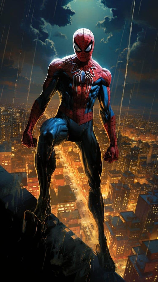 Spiderman Night Cityscape Print Poster
