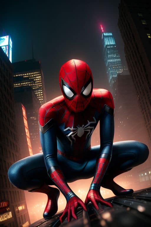 Spiderman Night Cityscape (2) Print Poster