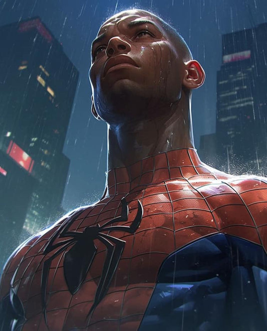 Spiderman Rainy City Portrait Print Poster