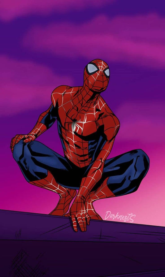 Spiderman Silhouette Urban Nightscape Print Poster