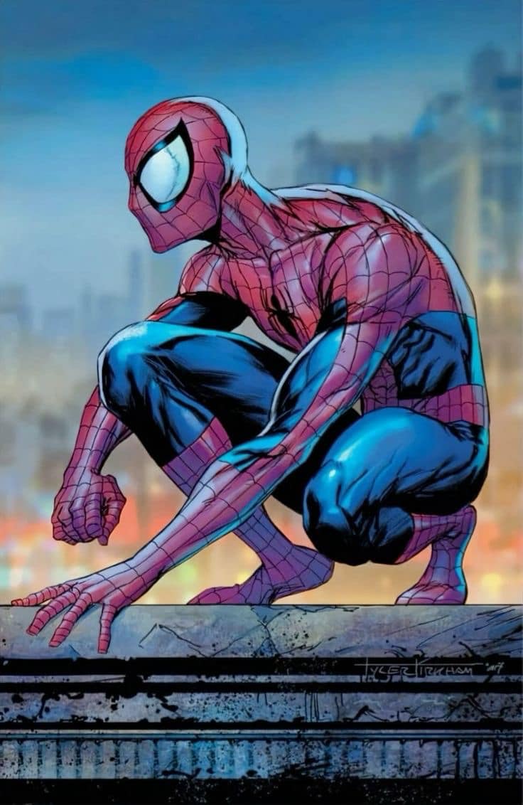 Spiderman Sitting Urban Background Print Poster