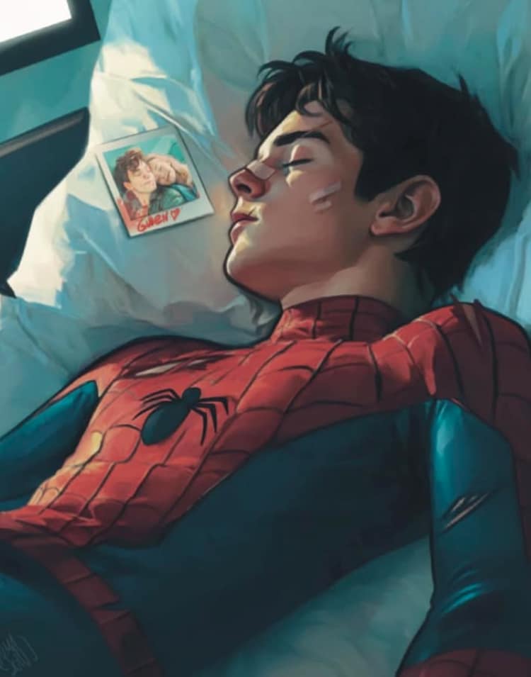 Spiderman Sleeping With Photo Print Poster