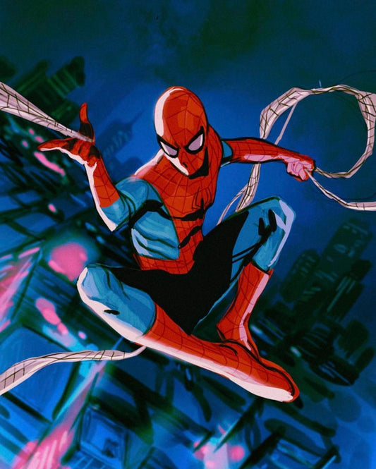 Spiderman Swinging Action Artwork Print Poster