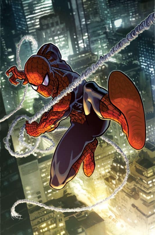 Spiderman Swinging Cityscape (2) Print Poster