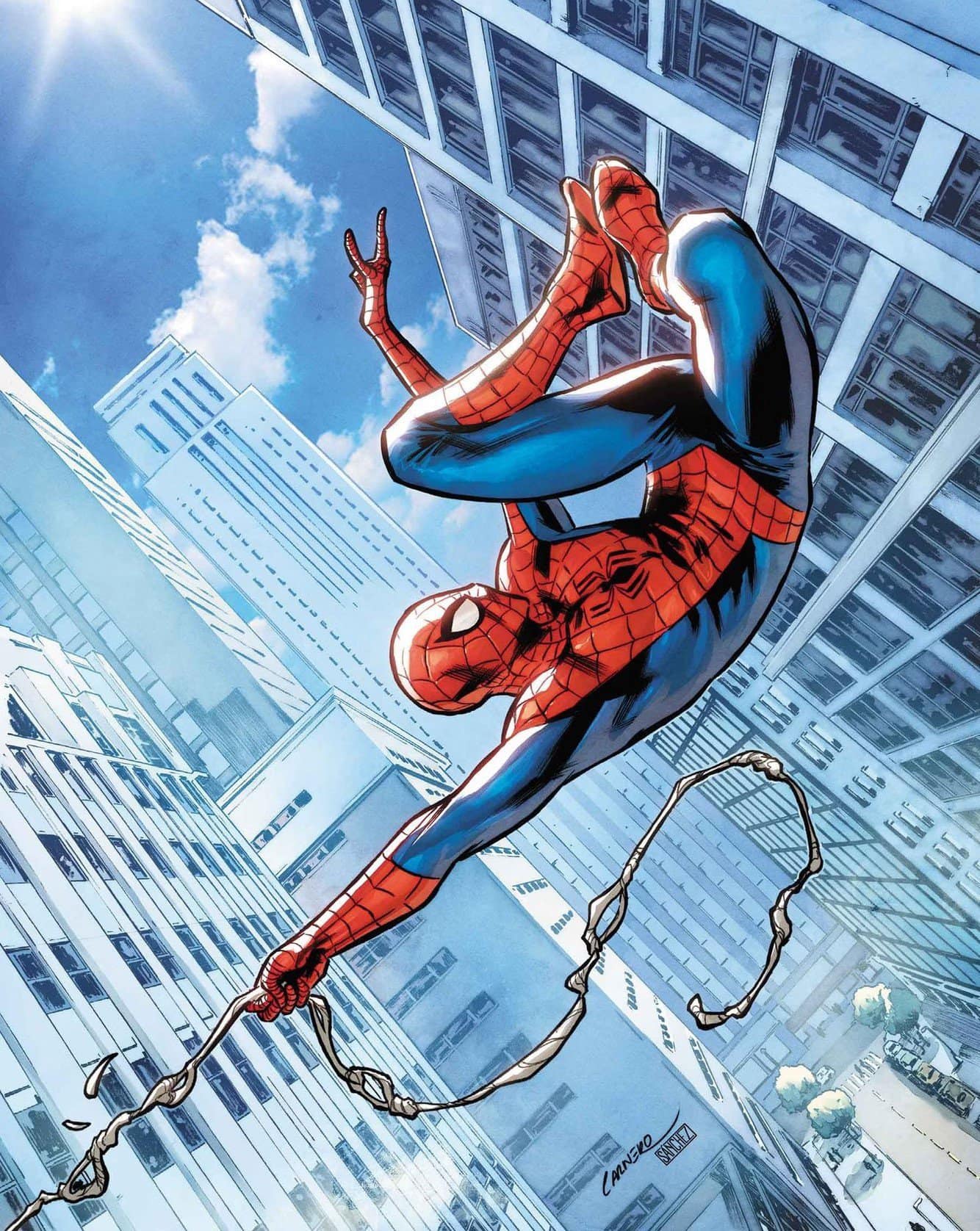 Spiderman Swinging Cityscape (5) Print Poster