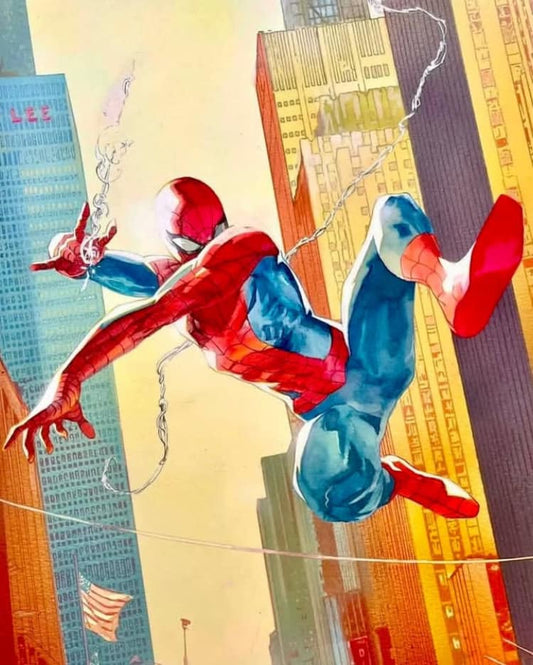 Spiderman Swinging Cityscape (6) Print Poster
