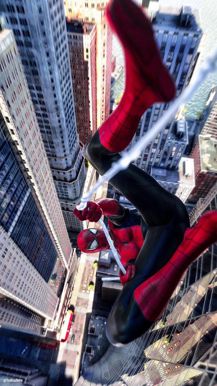 Spiderman Swinging Cityscape (9) Print Poster
