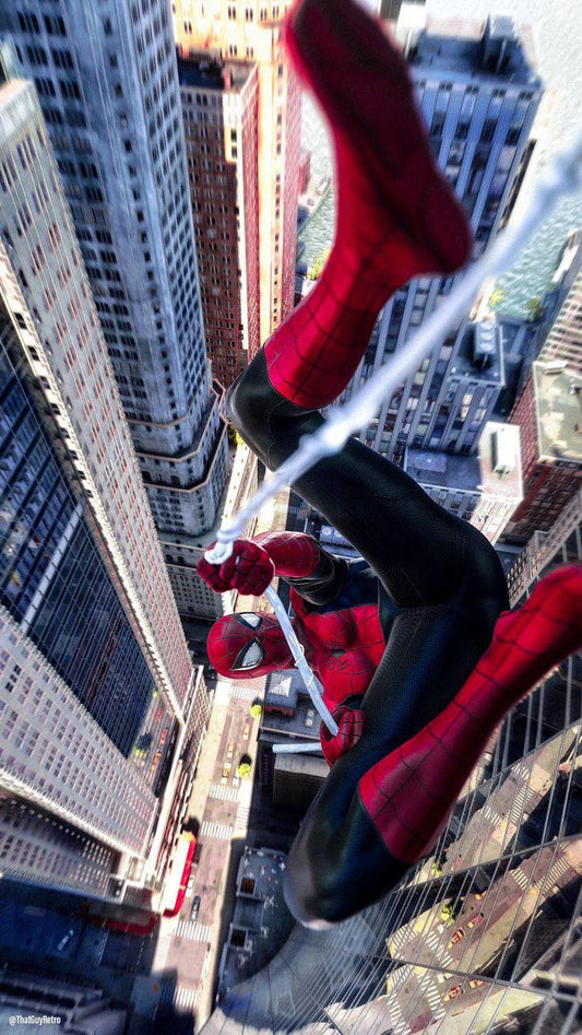 Spiderman Swinging Cityscape (9) Print Poster