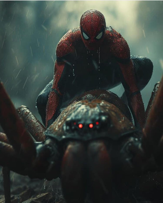 Spiderman Vs Mechanical Spider Battle Print Poster