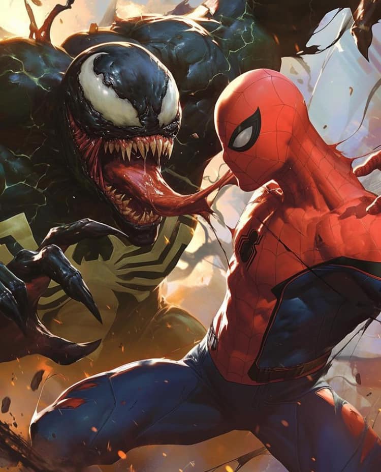 Spiderman Vs Venom Battle Print Poster