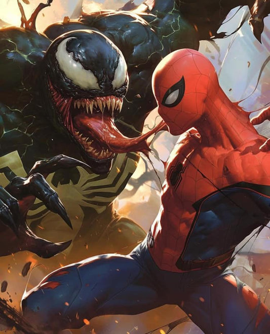 Spiderman Vs Venom Battle Print Poster