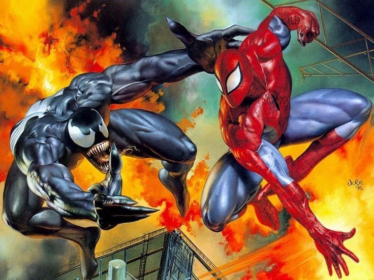 Spiderman Vs Venom Battle (2) Print Poster