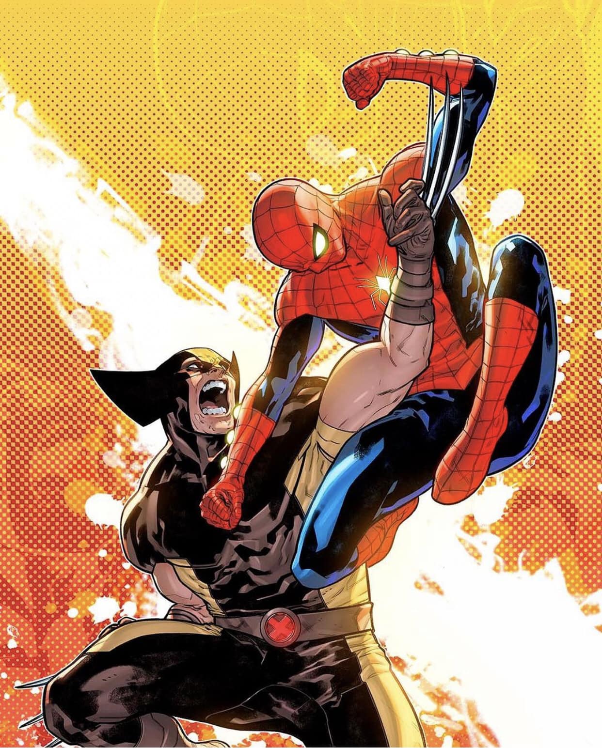 Spiderman Wolverine Battle Print Poster