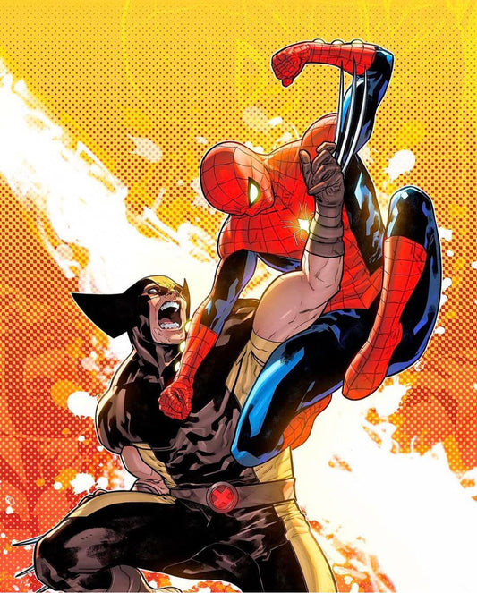 Spiderman Wolverine Battle Print Poster