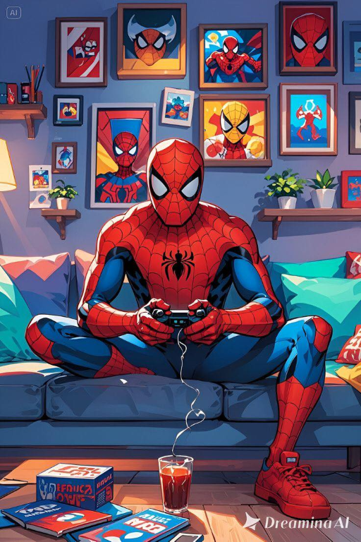 Spiderman Gaming In Room 483 Print Poster