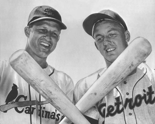 St Louis Cardinals Stan Musial & Detroit Tigers Al Kaline Glossy Photo